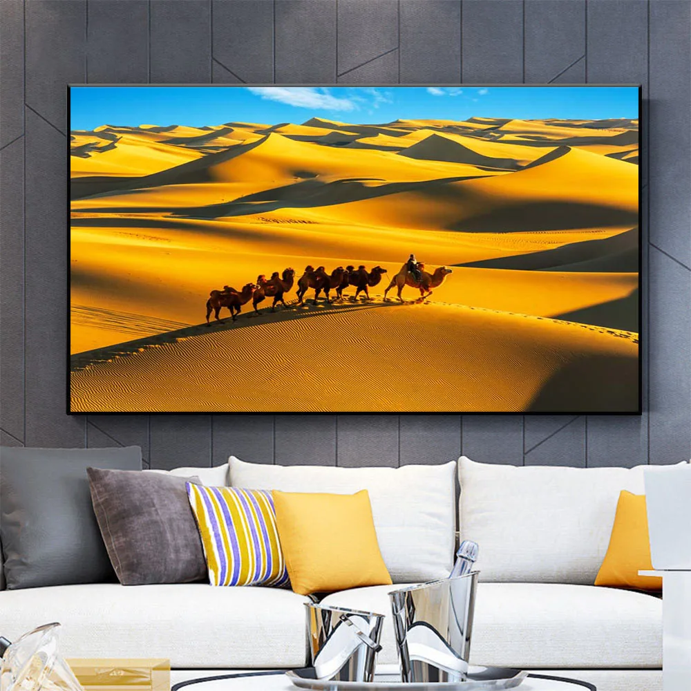 
Home goods handpainted hotel decoration desert landscape camel oil painting 