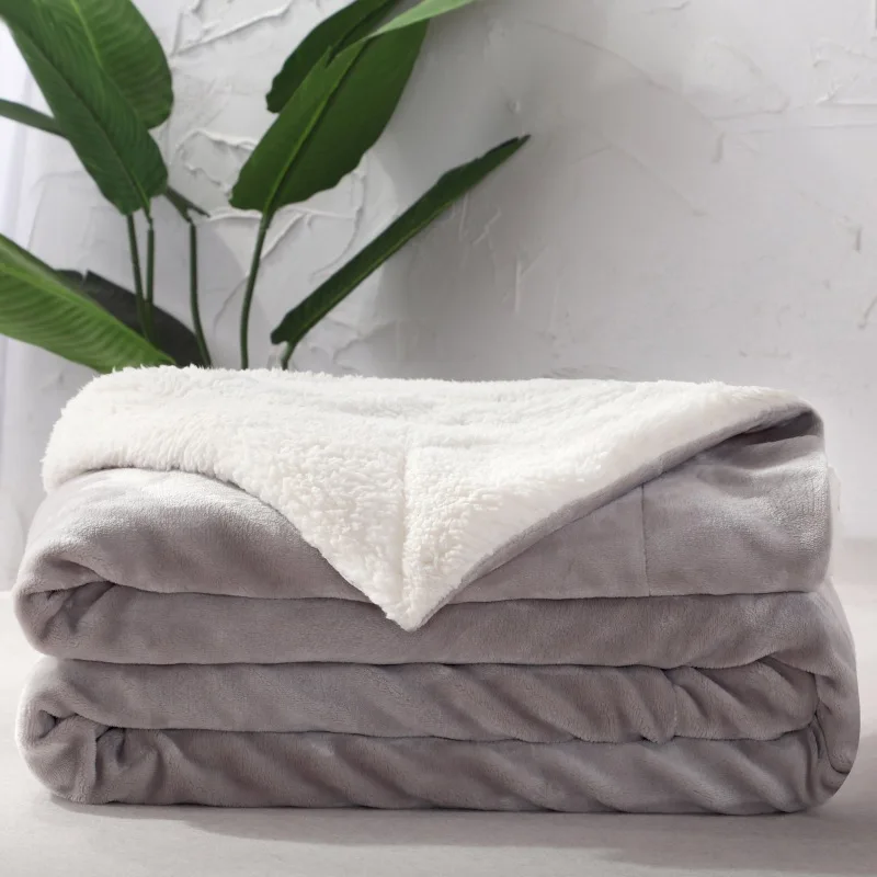 
Solid color candy double-layer small blanket flannel + lamb cashmere cover blanket car sofa blanket 
