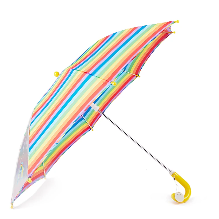 wholesale custom colorful windproof kid rainbow children umbrella with  j handle