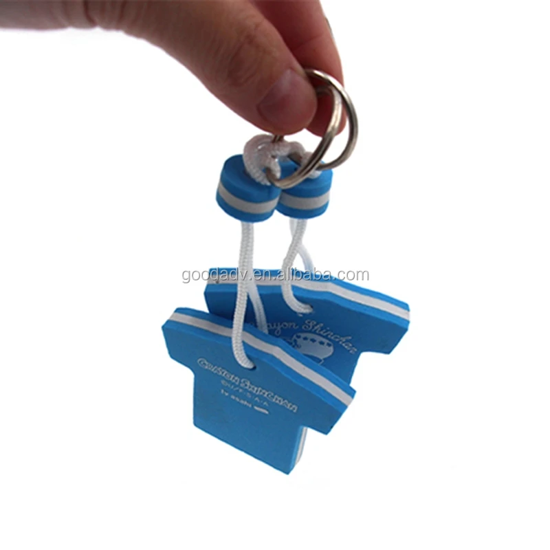 wholesale eco-friendly blue mini T-shirt keychains eva foam floating keychains eva foam keyring