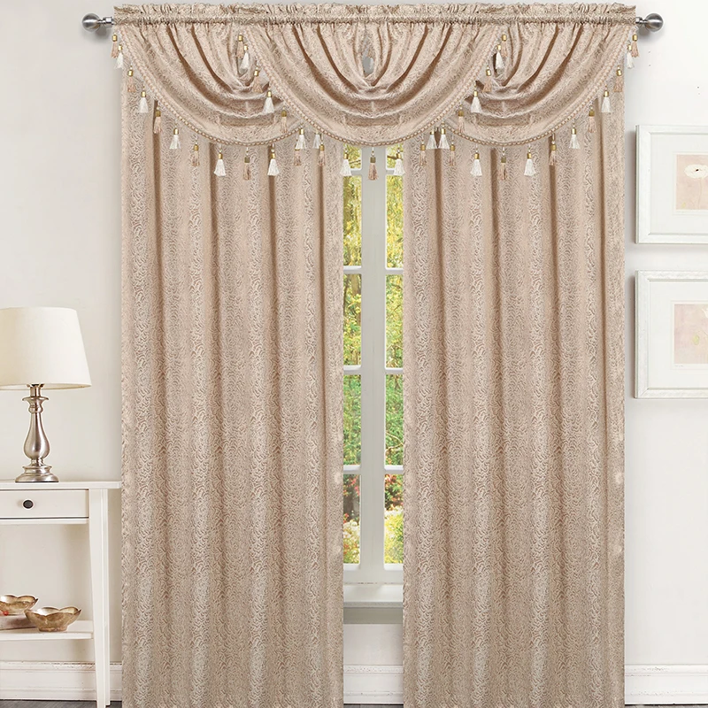 2019 Luxury floral jacquard valance curtain with tassel for living room