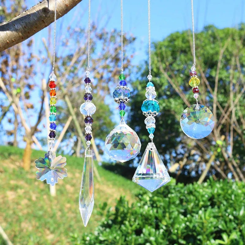 H&D Chandelier Suncatchers Prisms Glass Rainbow Maker Chakra Hanging Suncatcher Window Sun Catcher Gift,Pack of 5