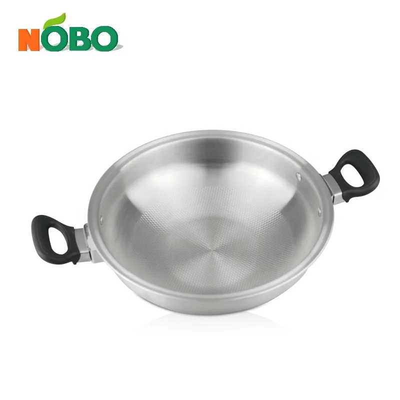 High Quality Multi-ply Metal Wok Pan Stainless Steel Frying Chinese Wok with Double Handle
