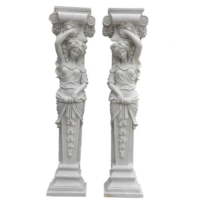 2019 New Marble Pillar Design with Women Statue