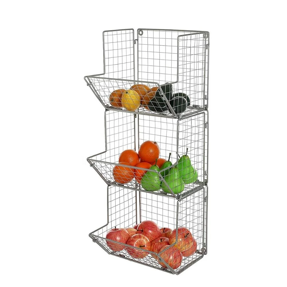 
Black 3 tier 4 tier wrought metal iron wire 2 tier collapsible wall hanging fruit basket 