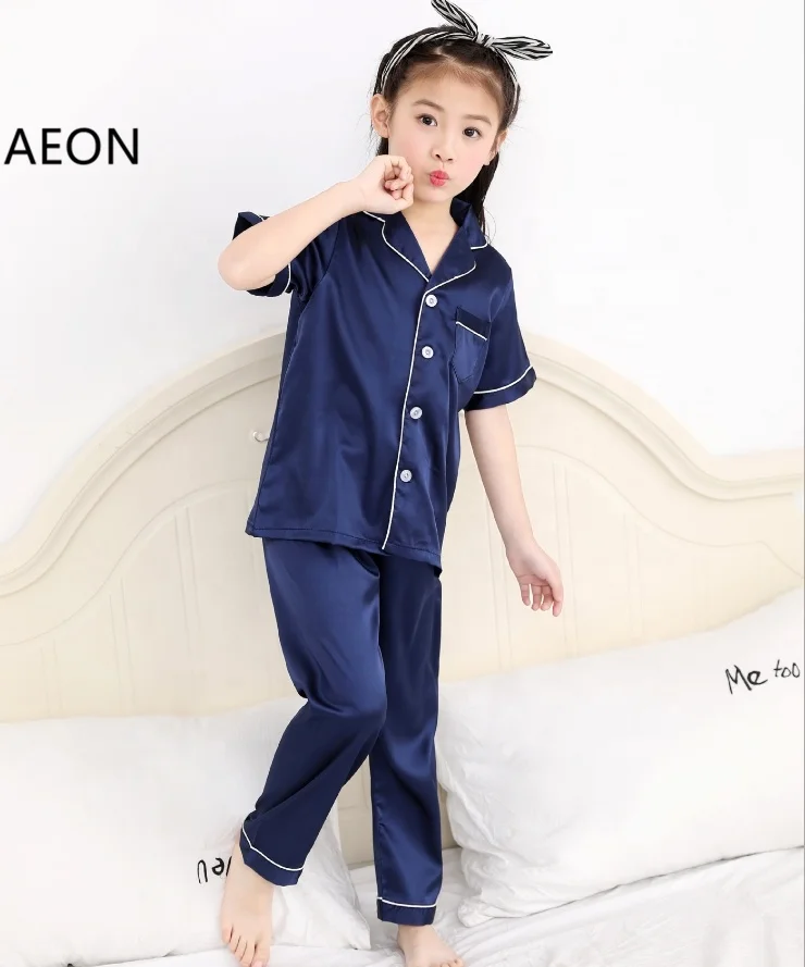 Toddler Girl Soft Satin Long Sleeve Pants Pajamas Pink Girls Pyjama Set Sleepwear