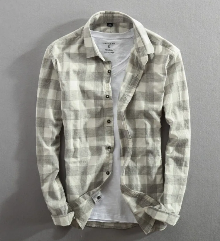 
OEM services 100% cotton fit plaid cotton linen/hemp button-down shirt in bulk Custom design casual street shirt men 