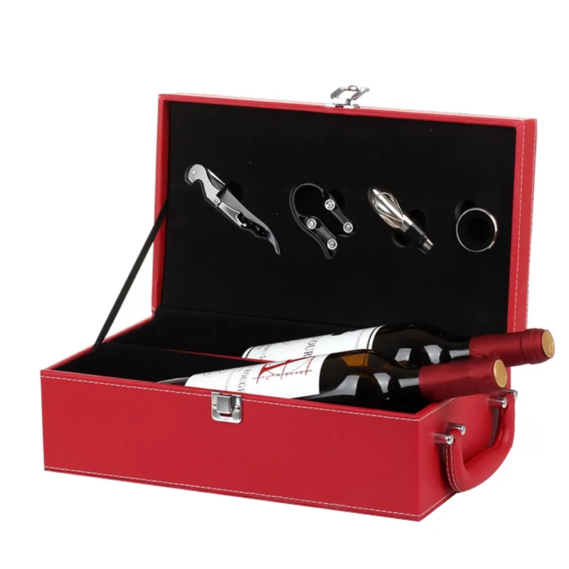 Custom leather wine box PU leather wine gift box  For Double Bottles Wine Case