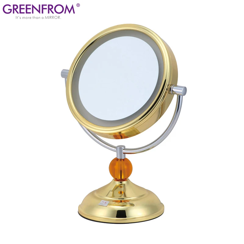 Мода Двойные стороны позолоченный макияж рабочего освещенного make up mirror