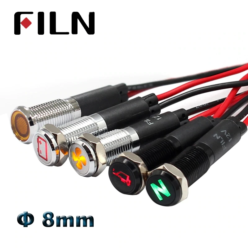 Filn 8mm mini metal led  signal lamp 12v led indicator light for car with car dashboard symbol