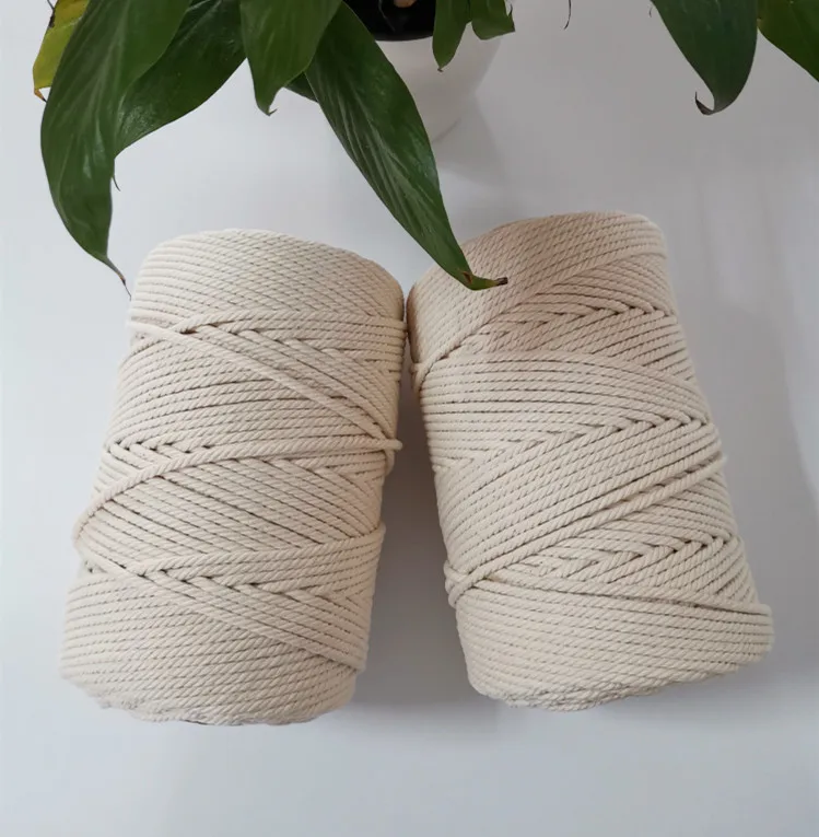 Amazon top seller 2019 natural 4mm twisted high quality 100% cotton macrame cord  200m
