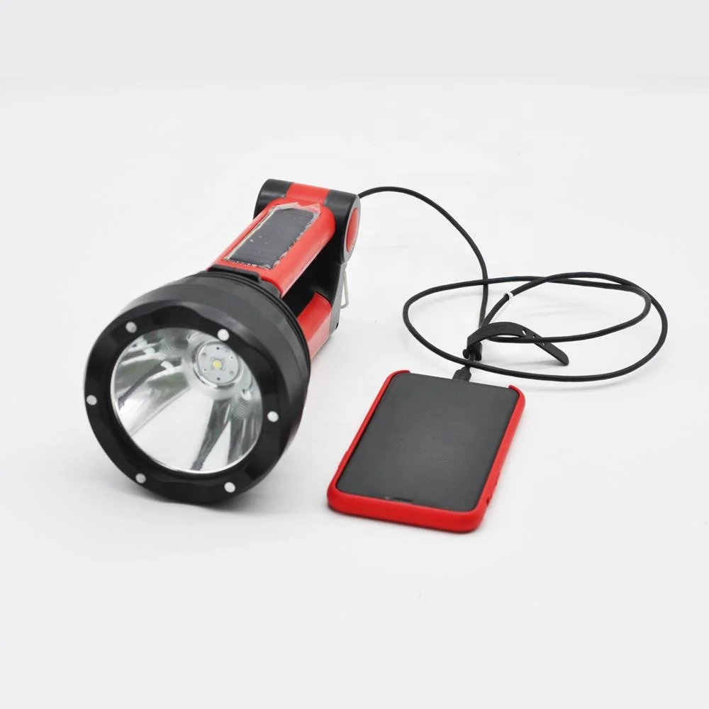 5in1 Portable Searchlight Hunting flashlight Super Bright output Power Bank USB Solar Rechargeable led handheld spotlight