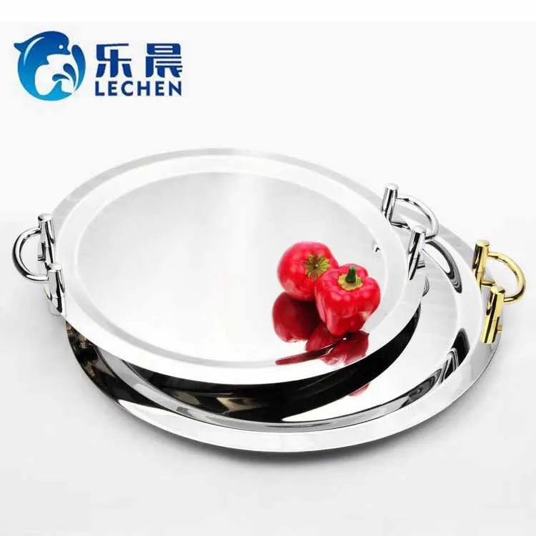 Stainless Steel Plate Tray Oval Mirror Tray Charger Rolling Serving Plate Fruit Plate Simple Baking Steak Tray with handle 16-22