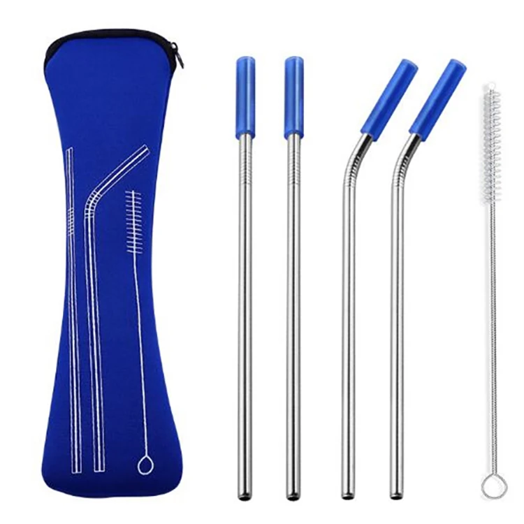 
Wholesale Custom Logo Reusable Stainless Steel 304 Drinking Straws Metal Straw with Silicone Tips & Cleaning Brush Straw 