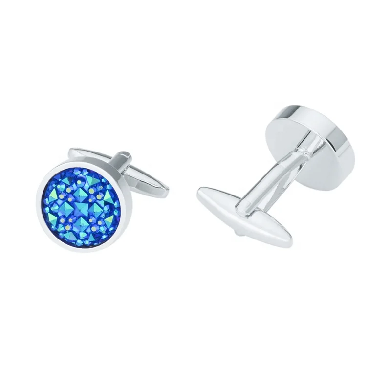 
Luxury Round Blue Stone Cufflinks for Mens Shirt 