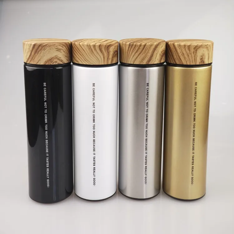 High quality modern design stainless steel water bottle with wooden lid