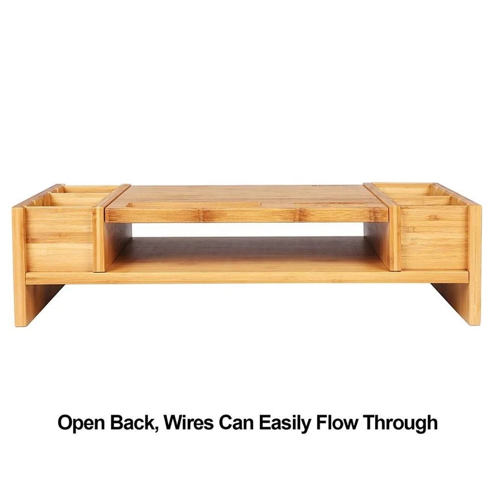 Bamboo 2-Tier Monitor Stand Riser with Adjustable Storage Organizer Laptop Cellphone TV Printer Stand