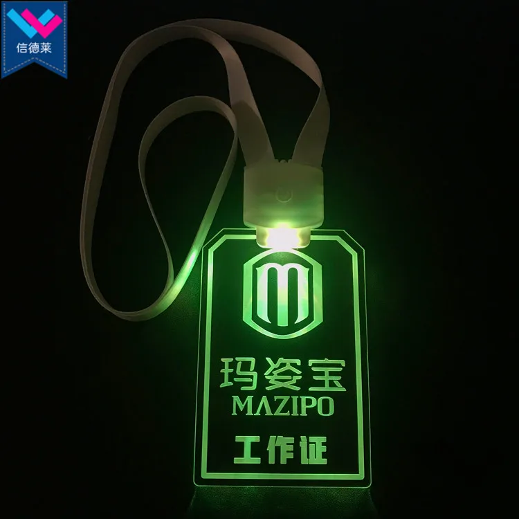 Customized Crystal Acrylic LED Lanyard Manufacturer Glow In The Dark ID Card Holder Acrylic LED Lanyard For Exhibition Party