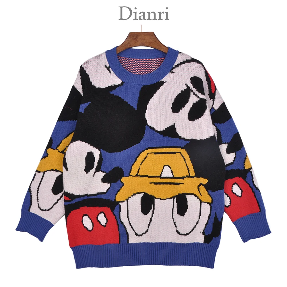 
mouse pattern elastic jacquard knitted oversized custom unisex pullover sweater jumper 