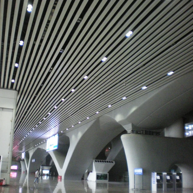 Wood Grain Aluminum Baffles Ceiling For America Shopping Mall Ceiling Designs