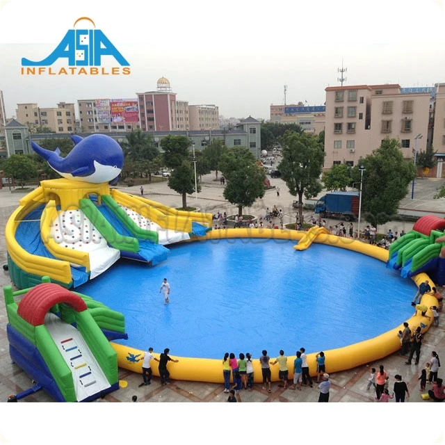 Big inflatable water slides with pool, commercial  inflatable water park for sale