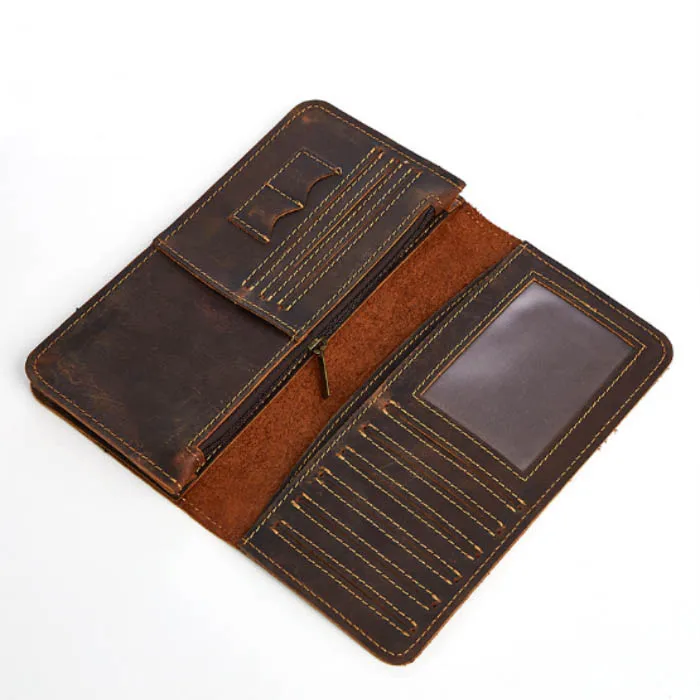 Wholesale Custom Logo Hand made Long Leather Wallet Men