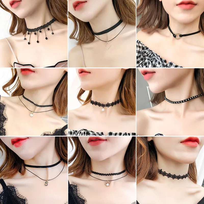 custom various lace choker ribbon necklace women set jewelry velvet knot necklaces