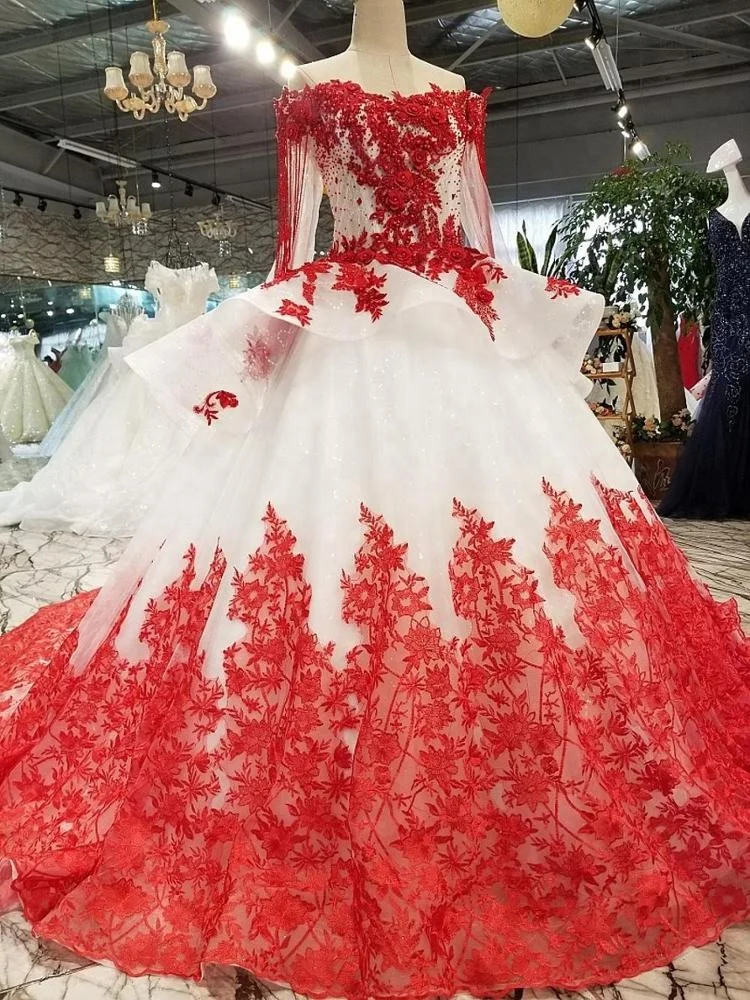 Taiwan Vintage Plus Size Bridal Dress Fat Girls Red White Wedding Gowns