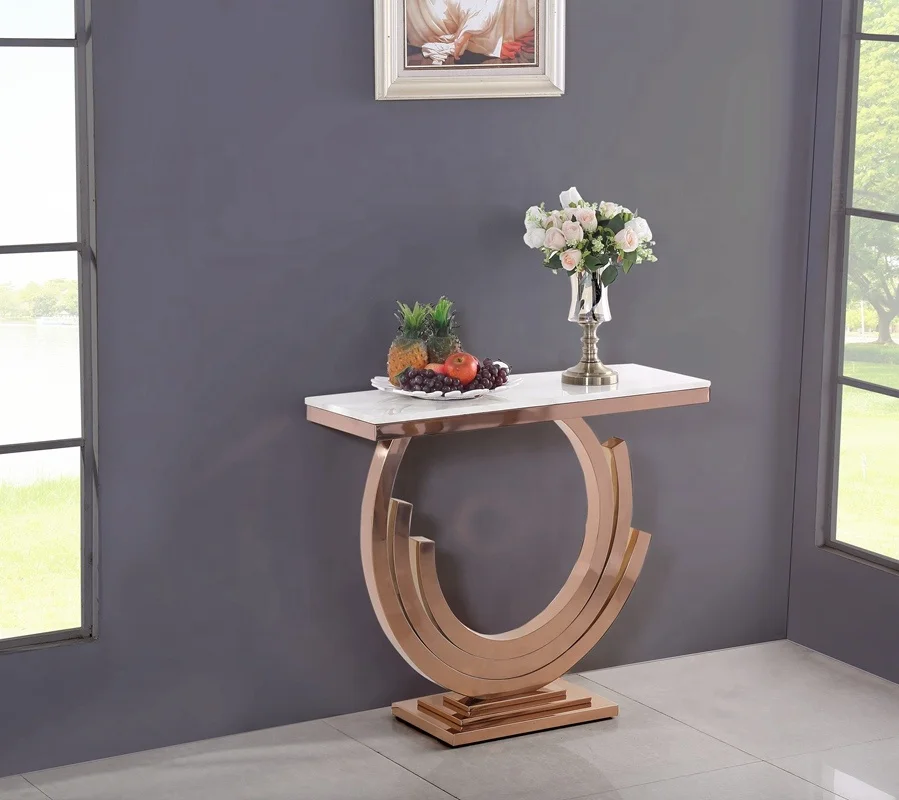 2020 New Interior Design Contemporary Luxury Furniture Gold Stainless Steel Console Side Table with Marble Top