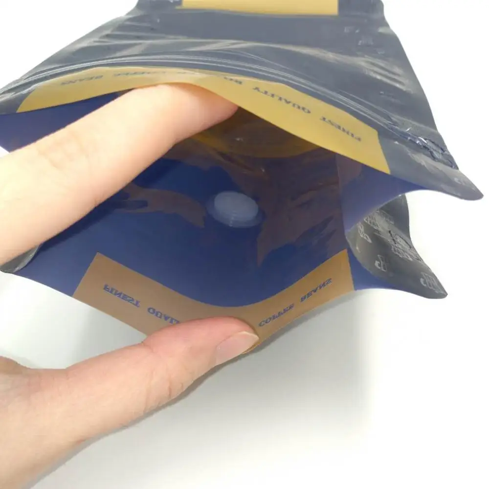 E-friendly Plastic Easy tear Ziplock flat bottom herbs coffee packaging bag with valve