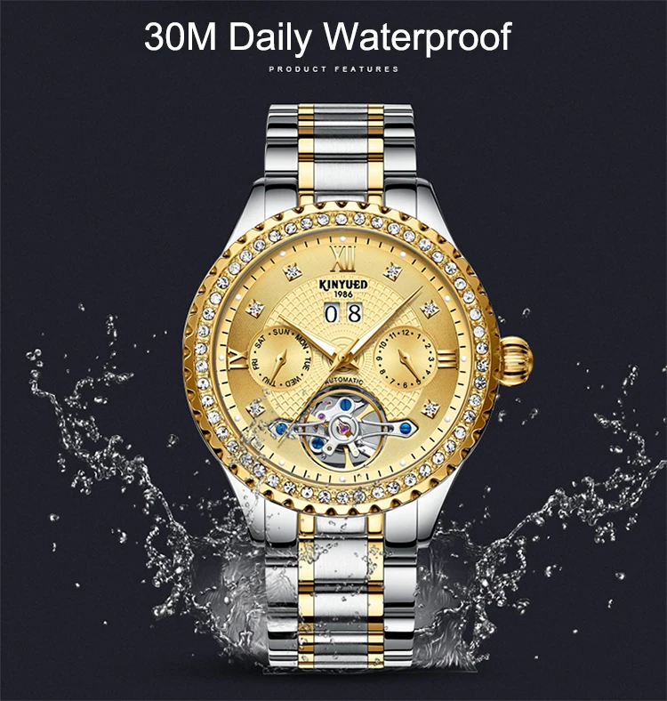 KINYUED OEM automatic movement men wrist watch fashion tourbillon watch mechanical