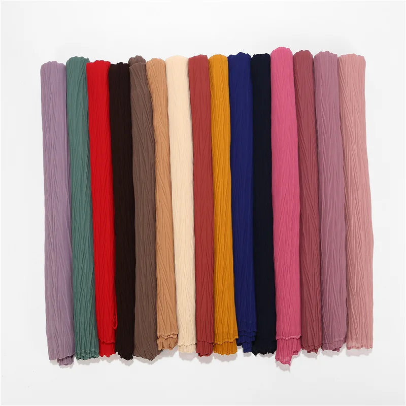 WY hijab factory wholesale 2019 hot selling high quality elegant 100% polyester chiffon fabric  pleated chiffon hijab scarf