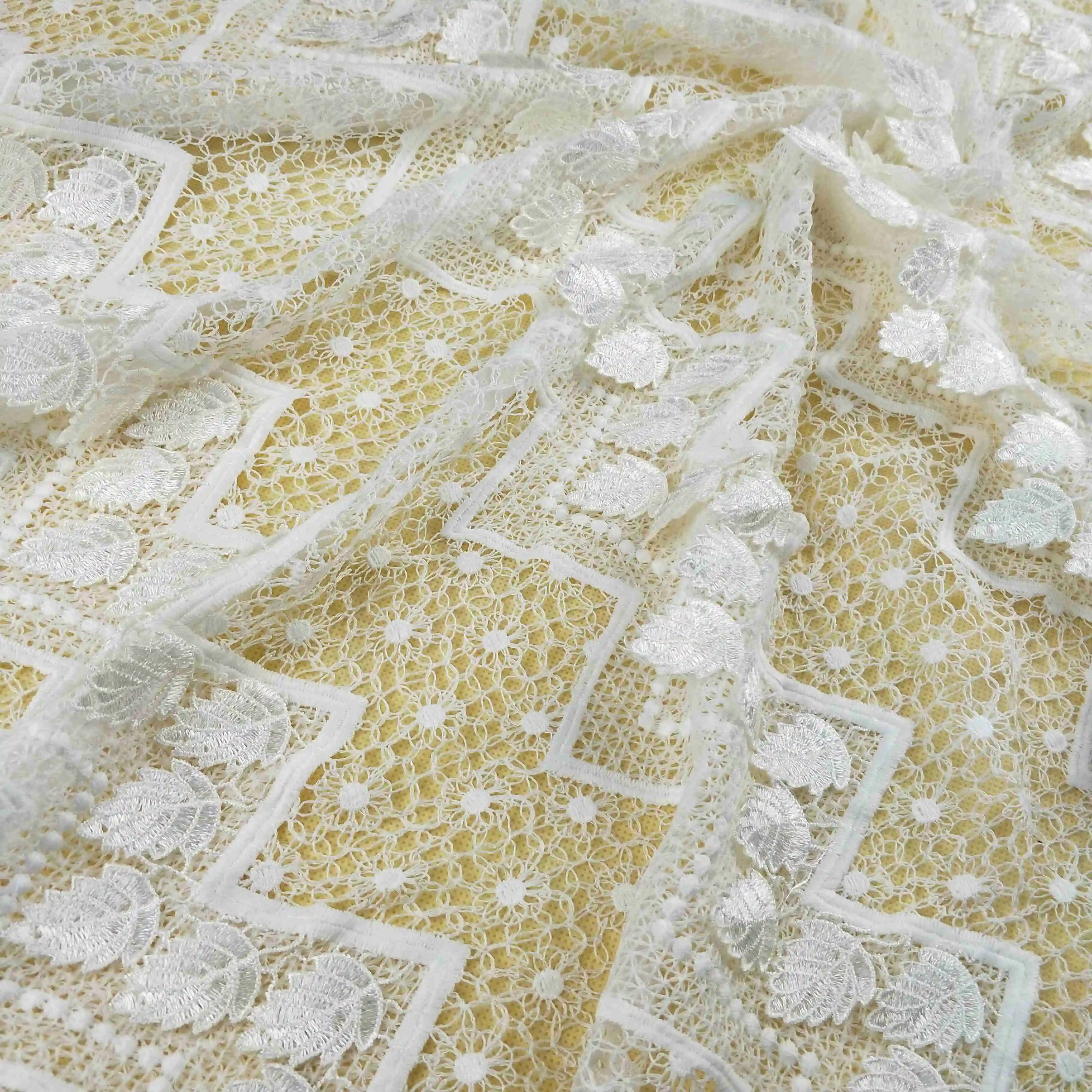 Wholesale White Swiss Cotton Voile Lace Austria 3d Embroidered Fabric