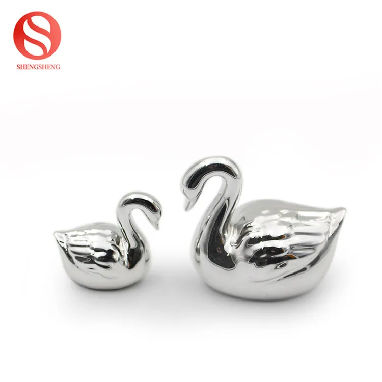 
Custom design ceramic modern swan ornaments silver ceramic swan figurine 