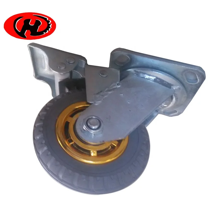 High elasticity gray rubber shock absorbing mute wheel  Grey High Elastic Rubber Casters with golden rim