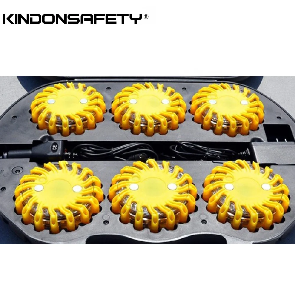 6 pack Rechargeable Round traffic warning light Emergency LED road Flares flashing safety beacon green