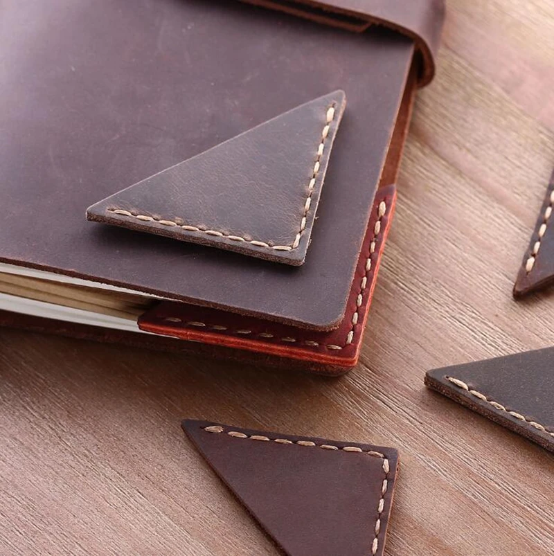 Dreamtop DTF283 fashion triangles readers bookmark crazy horse cowhide leather bookmark blank