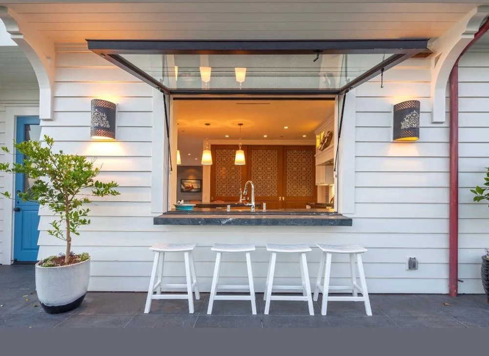 
custom made black awning window for bar solution 