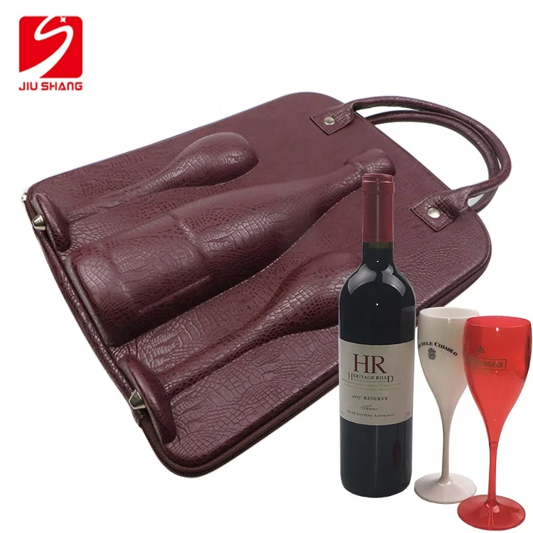 2-glass pu leather champagne carrier bag,wine travel case
