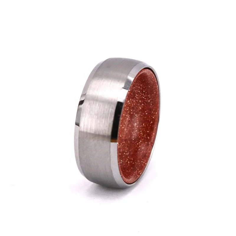 Custom Semi Stone Band,Custom Stone and Metal Welcome Fashion Man Woman White Tungsten and Red Sand Stone Band Wedding Ring