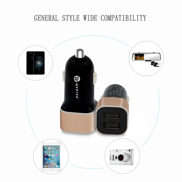 
Aluminum Alloy Favorable Price Mobile Phone Use and Electric Type 5V 2.4A Dual USB Car Adapter 