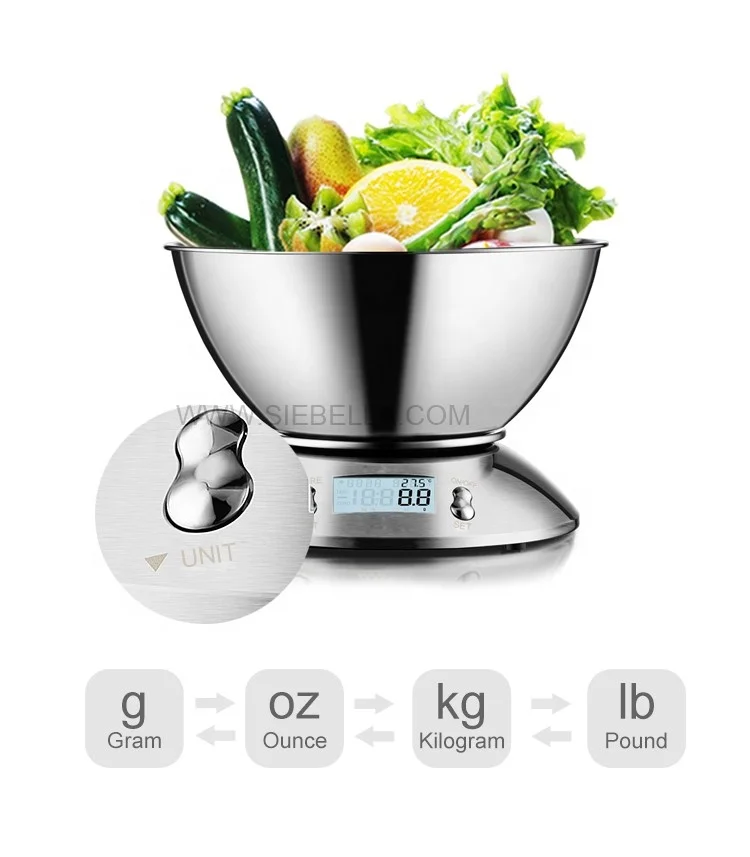 Fast Delivery 5kg Stainless Steel Digital Food Weighing Electronic Kitchen Scale with detachable bowl kitchen weighing scale