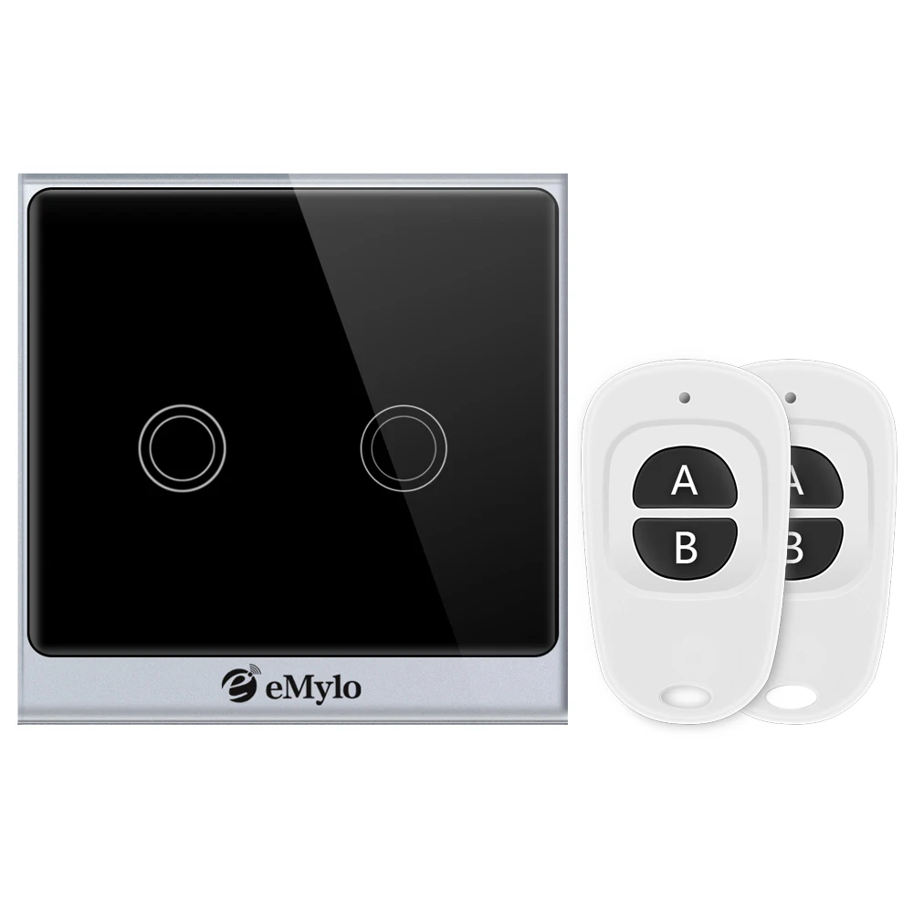 
 EMylo Smart Wi-Fi RF сенсорный выключатель AC AC100-240V 50/60Hz 2 Gang 433 МГц с 2 шт контроллеров Великобритании ЕС стандарт  