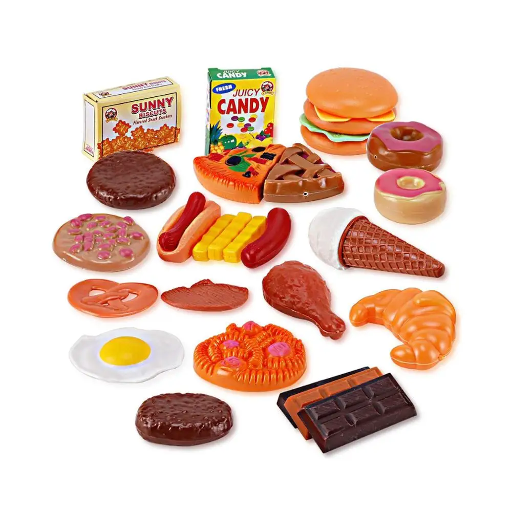 30-Piece Fast Food Dessert Play Set for Kids - Includes Burgers, Donuts, Ice Cream, and More