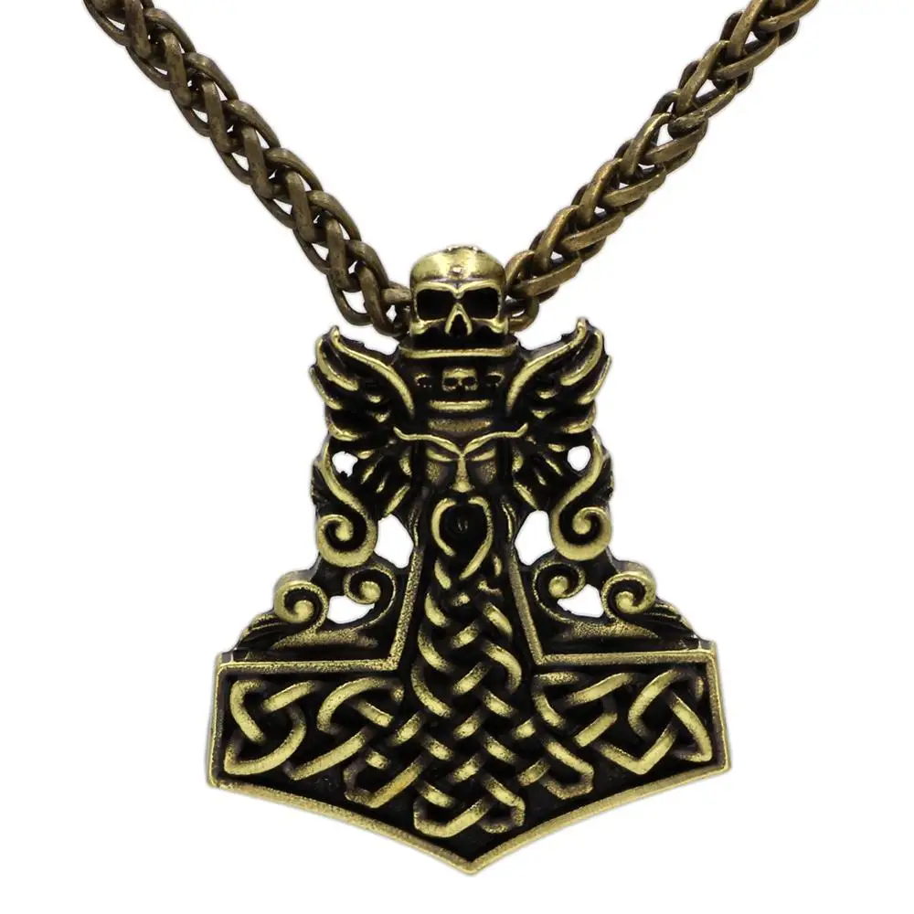 Viking Odin Knot Hammer Skull  Pendants Necklace Protect Talisman Men Jewelry