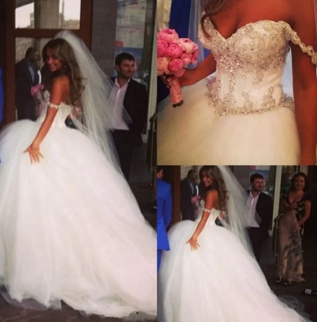 Slim Girls Luxury White Crystal Ball Gown Wedding Dress Bridal Gown