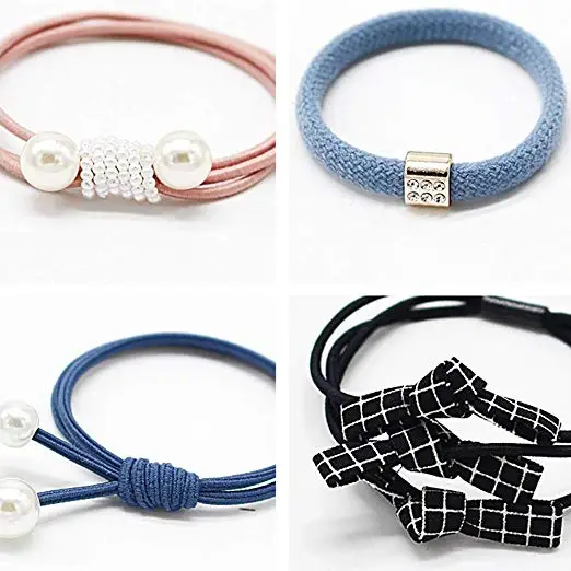 12Pcs Girls Women Pearls lucky Bowknot Flower Hair Accessories Elastic Hair Ties Hair Ropes Fashion Headbands Ponytail Holders