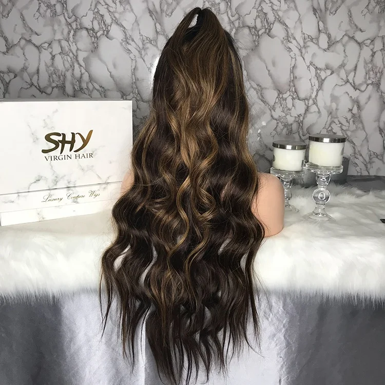 Factory Supplier Raw Indian Hair 180% Density Blonde highlight Lace Front Wig With Baby Hair Human Lace Wig For Black Woman