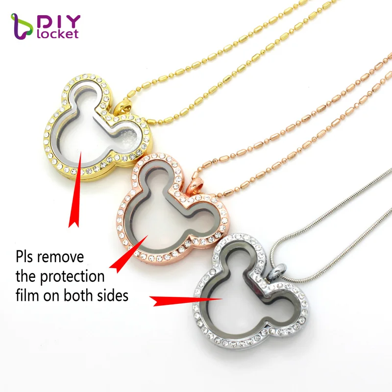 Diy Locket Magnetic Cute Mickey Glass Floating Charm Necklace For Diy Personalized Locket Pendant Jewelry