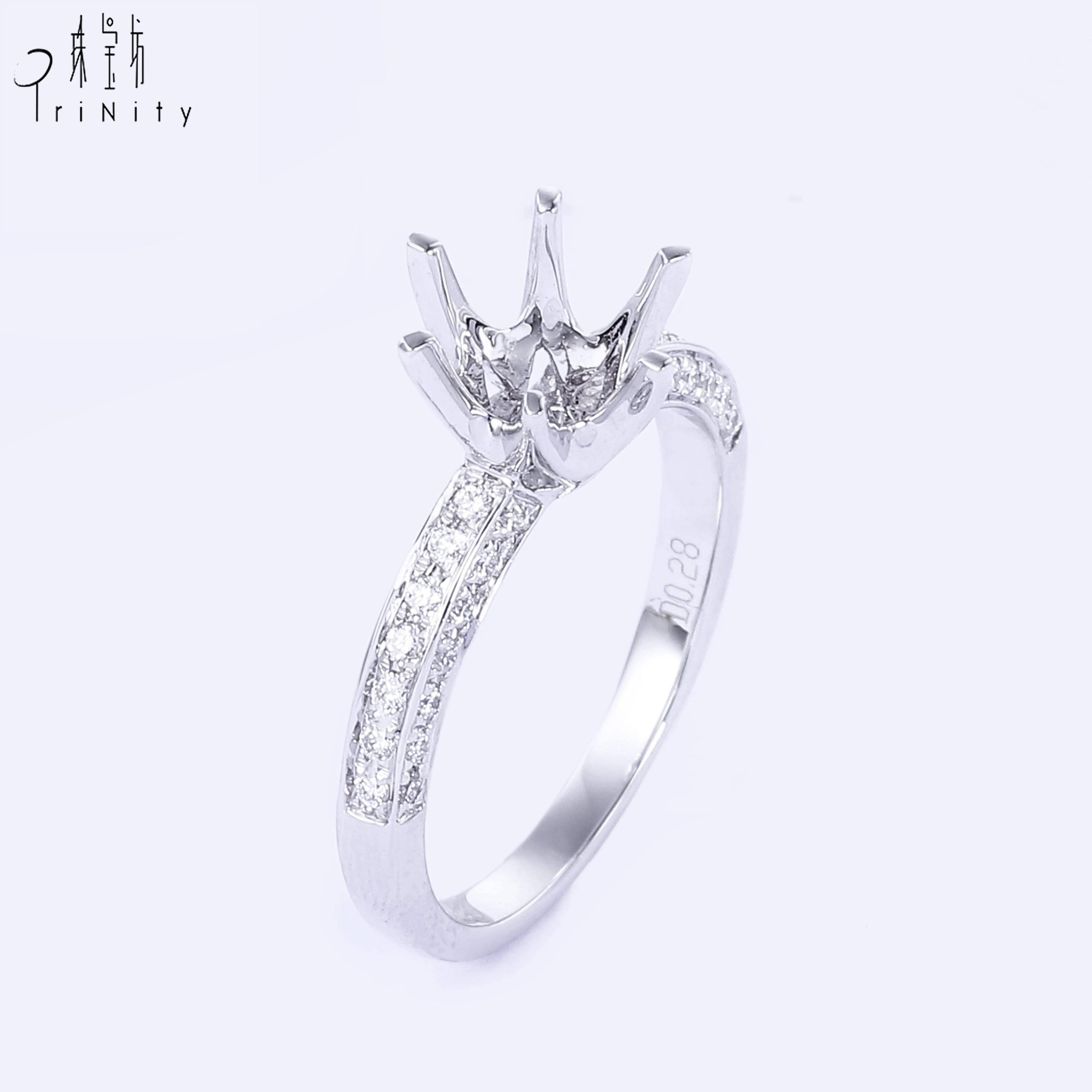 Hong Kong Supplier Wholesale New Product Ring Setting Without Center Stone AU750 Gold Solitaire Diamond Engagement Ring